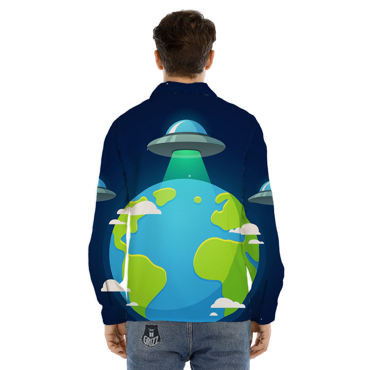 Alien Invasion And Earth Print Men's Dress Shirts-grizzshop