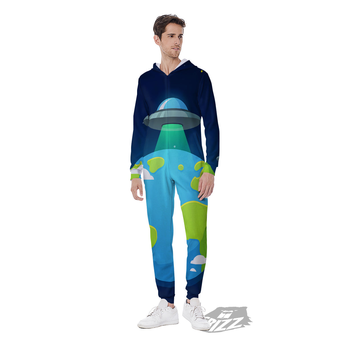 Alien Invasion And Earth Print Men's Jumpsuit-grizzshop