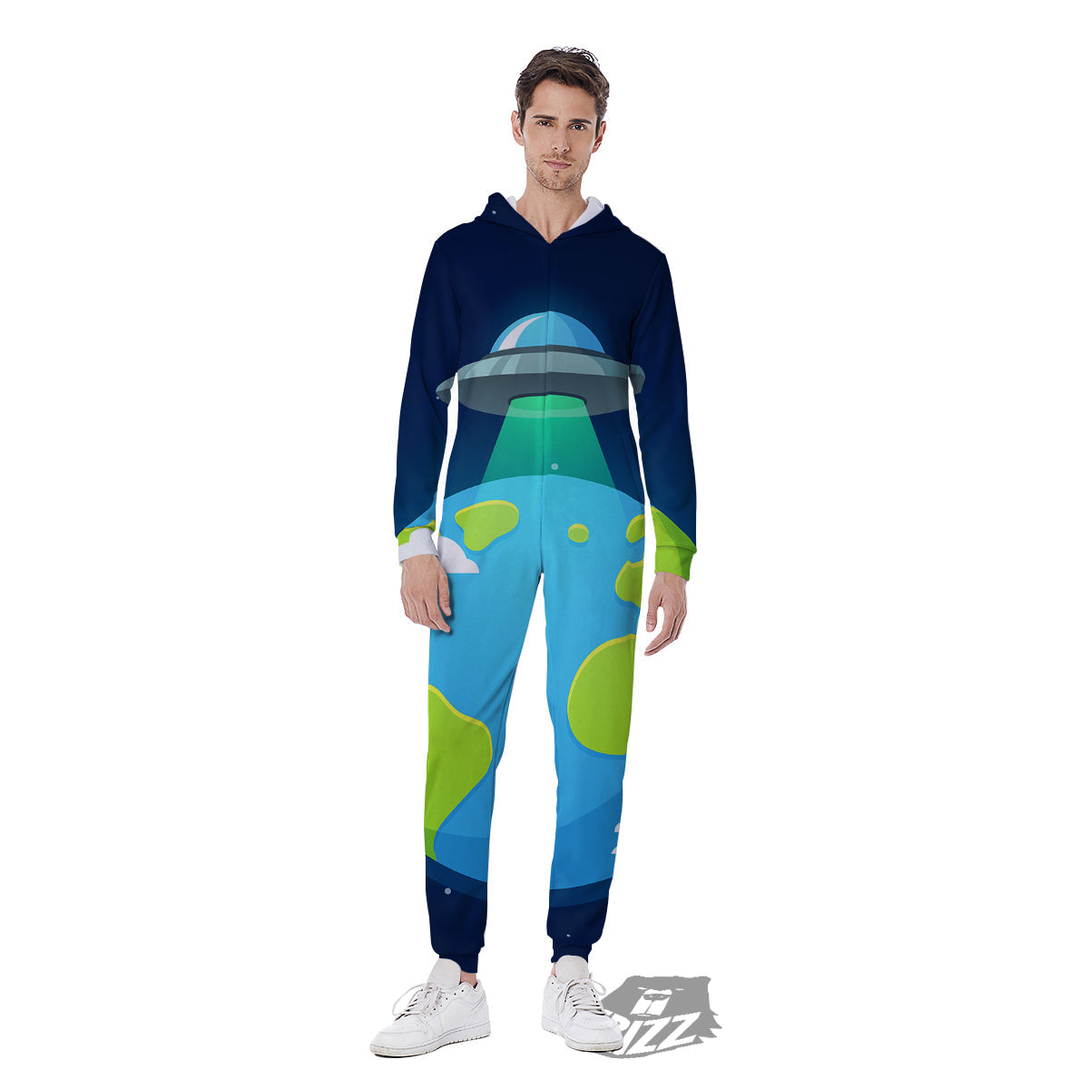 Alien Invasion And Earth Print Men's Jumpsuit-grizzshop