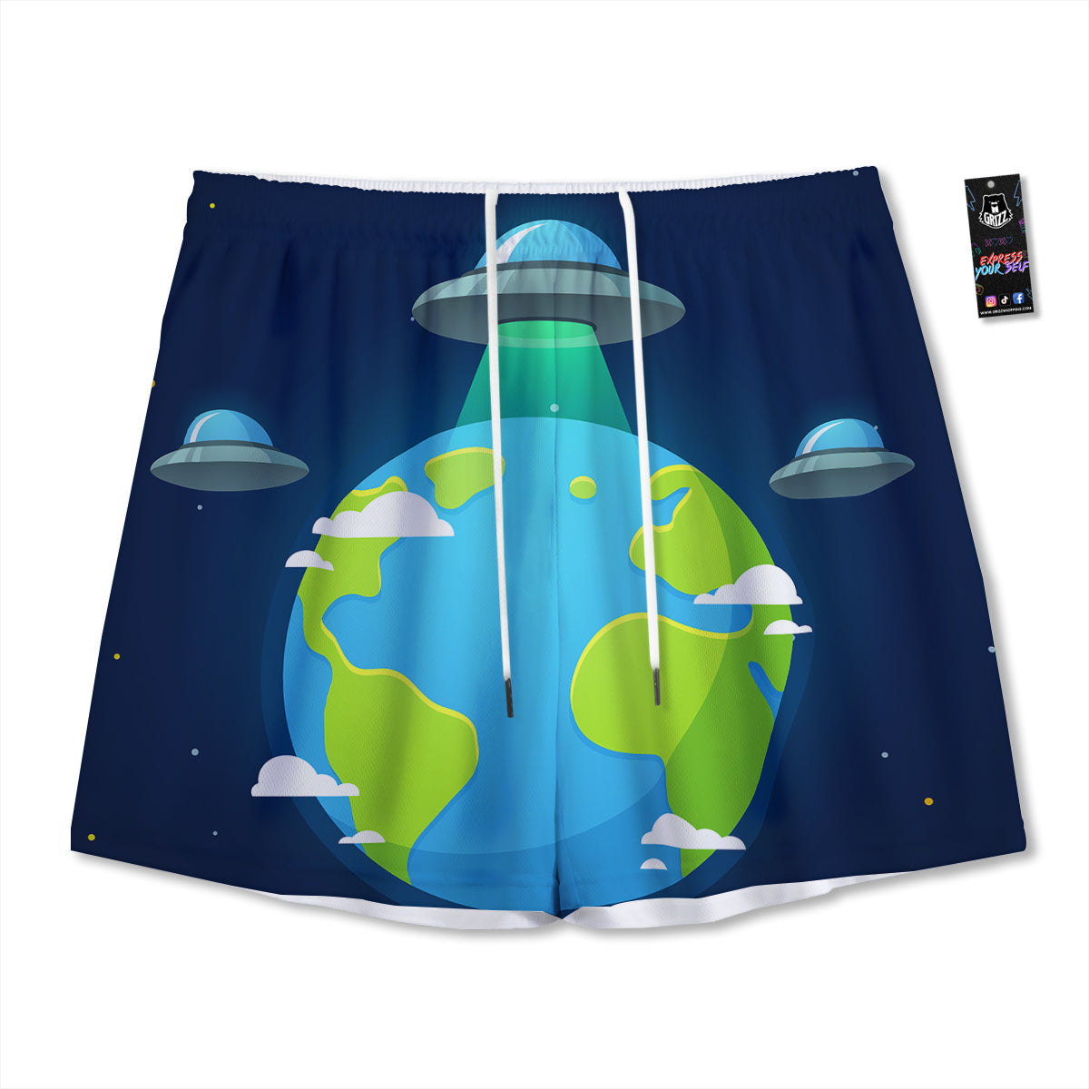 Blue Cyan And White Gingham Print Mesh Shorts