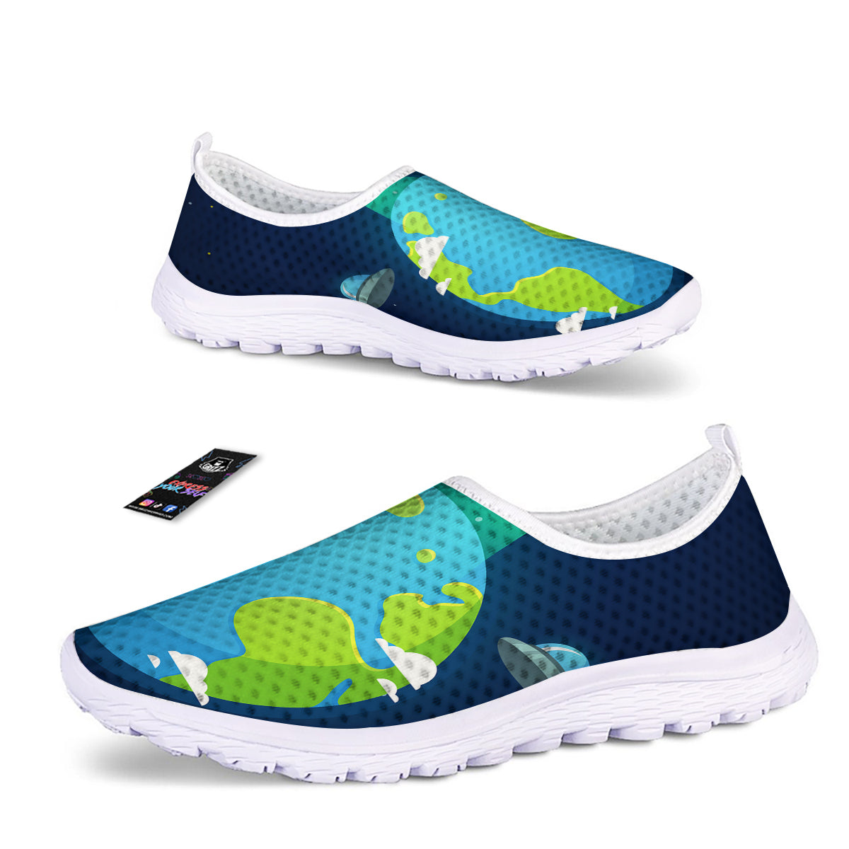 Alien Invasion And Earth Print Nurse Shoes-grizzshop