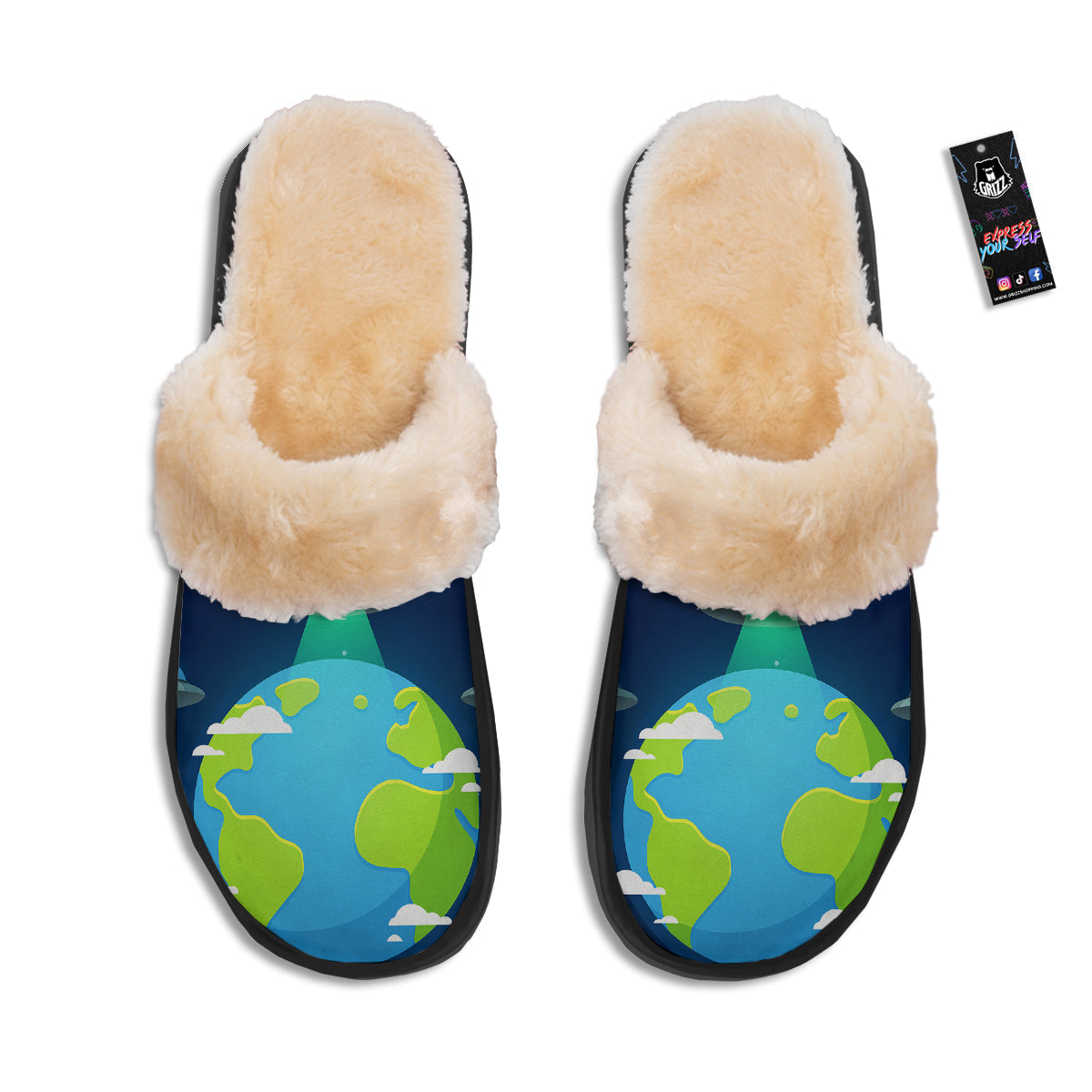 Alien Invasion And Earth Print Slippers-grizzshop