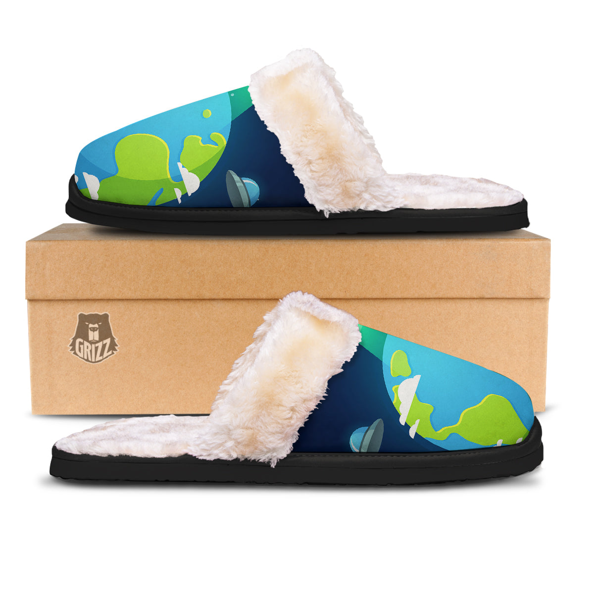 Alien Invasion And Earth Print Slippers-grizzshop