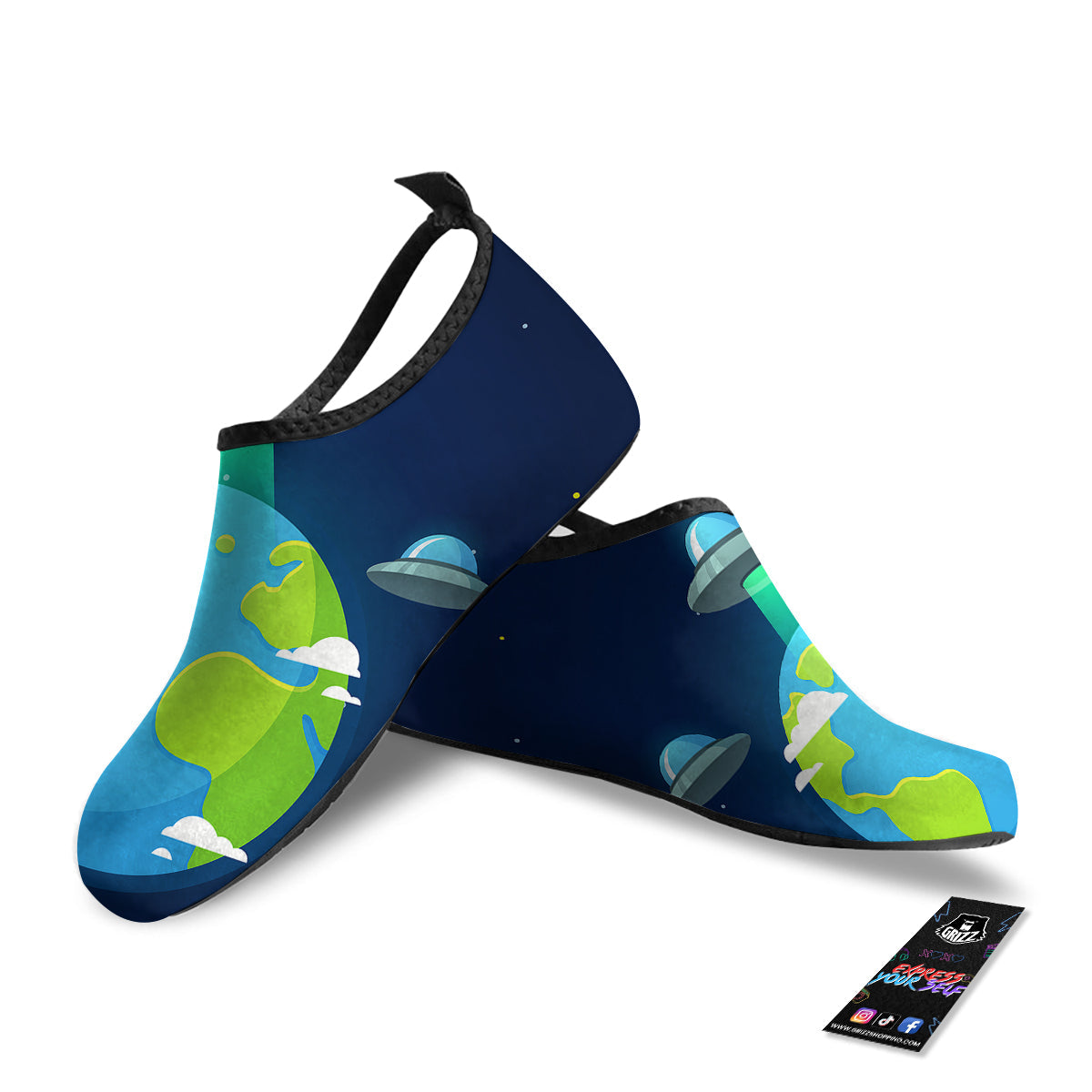 Alien Invasion And Earth Print Water Shoes-grizzshop