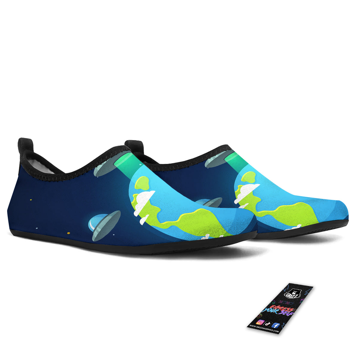 Alien Invasion And Earth Print Water Shoes-grizzshop