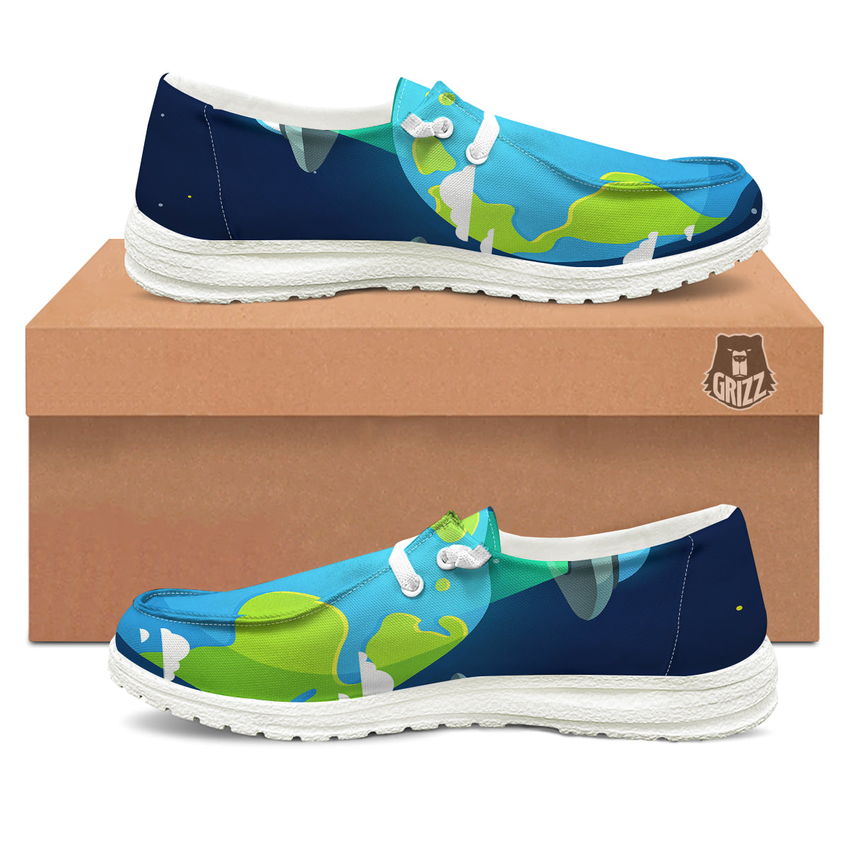 Alien Invasion And Earth Print White Loafers-grizzshop