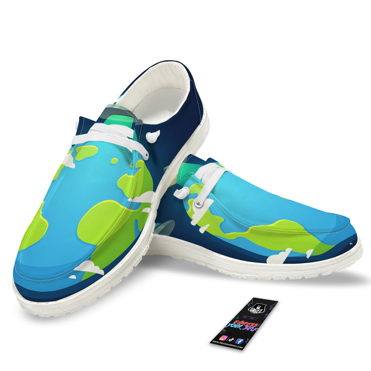 Alien Invasion And Earth Print White Loafers-grizzshop
