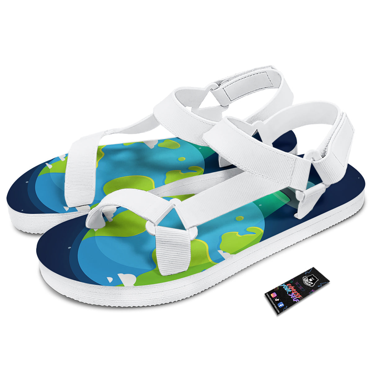 Alien Invasion And Earth Print White Open Toe Sandals-grizzshop