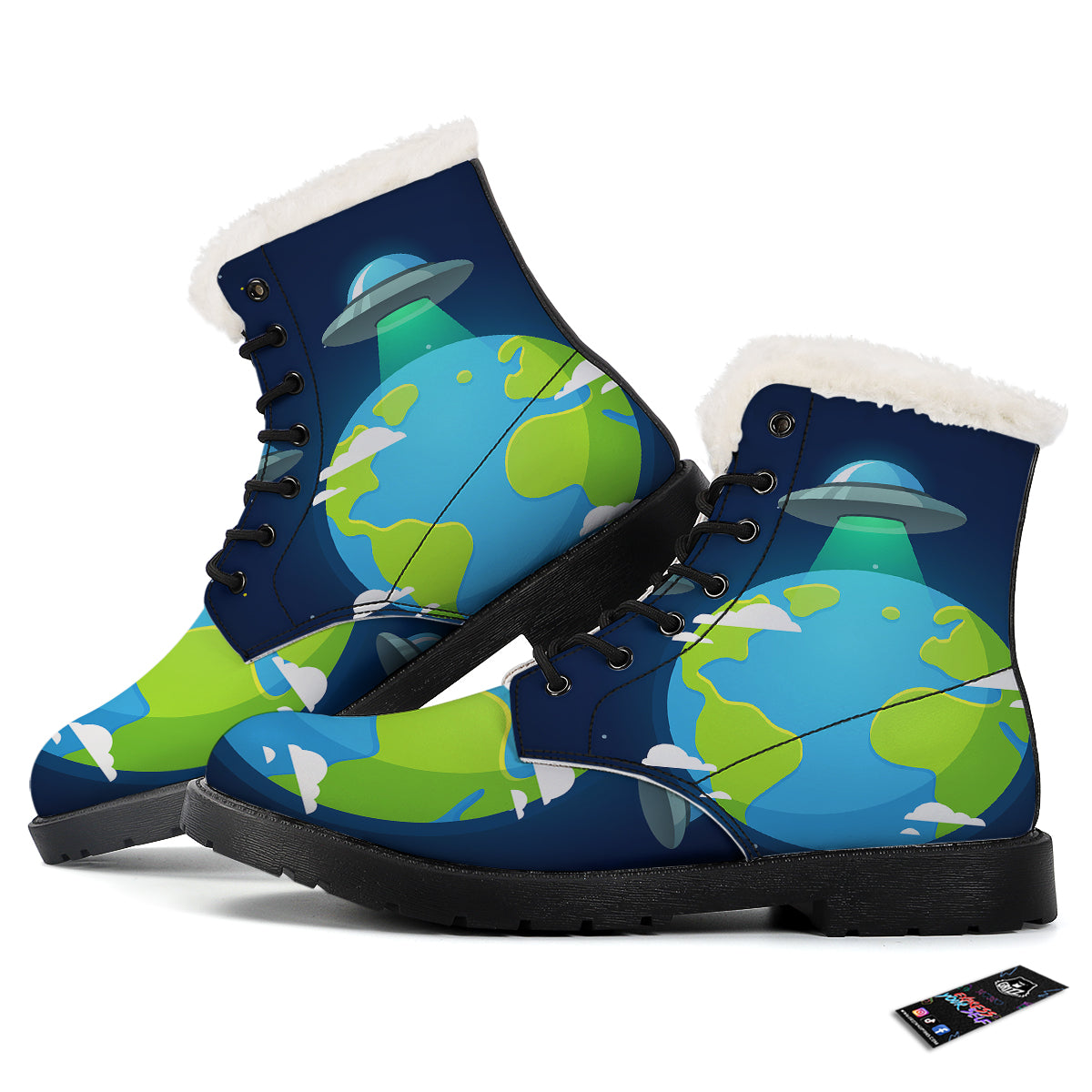 Alien Invasion And Earth Print Winter Boots-grizzshop