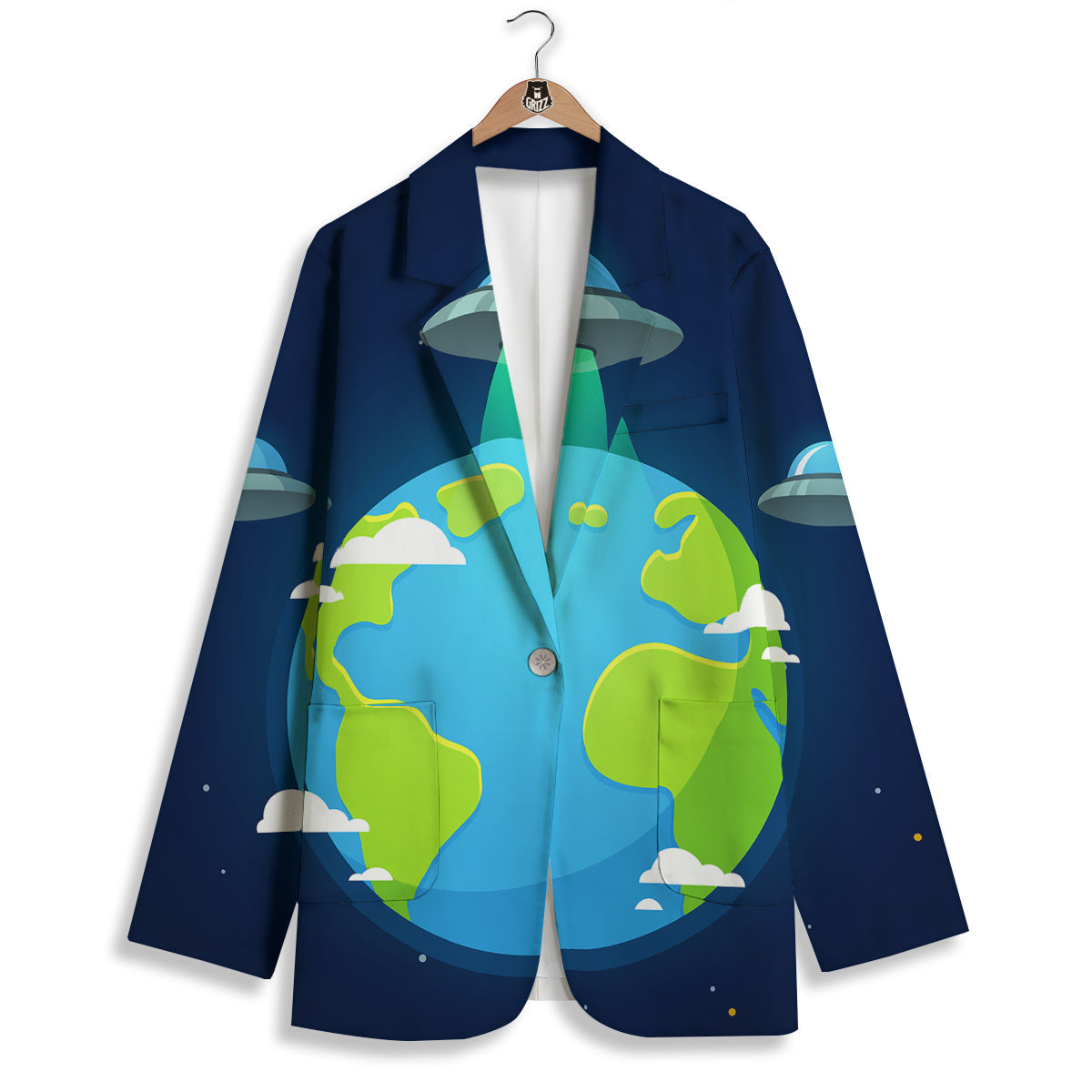 Alien Invasion And Earth Print Women's Blazer-grizzshop