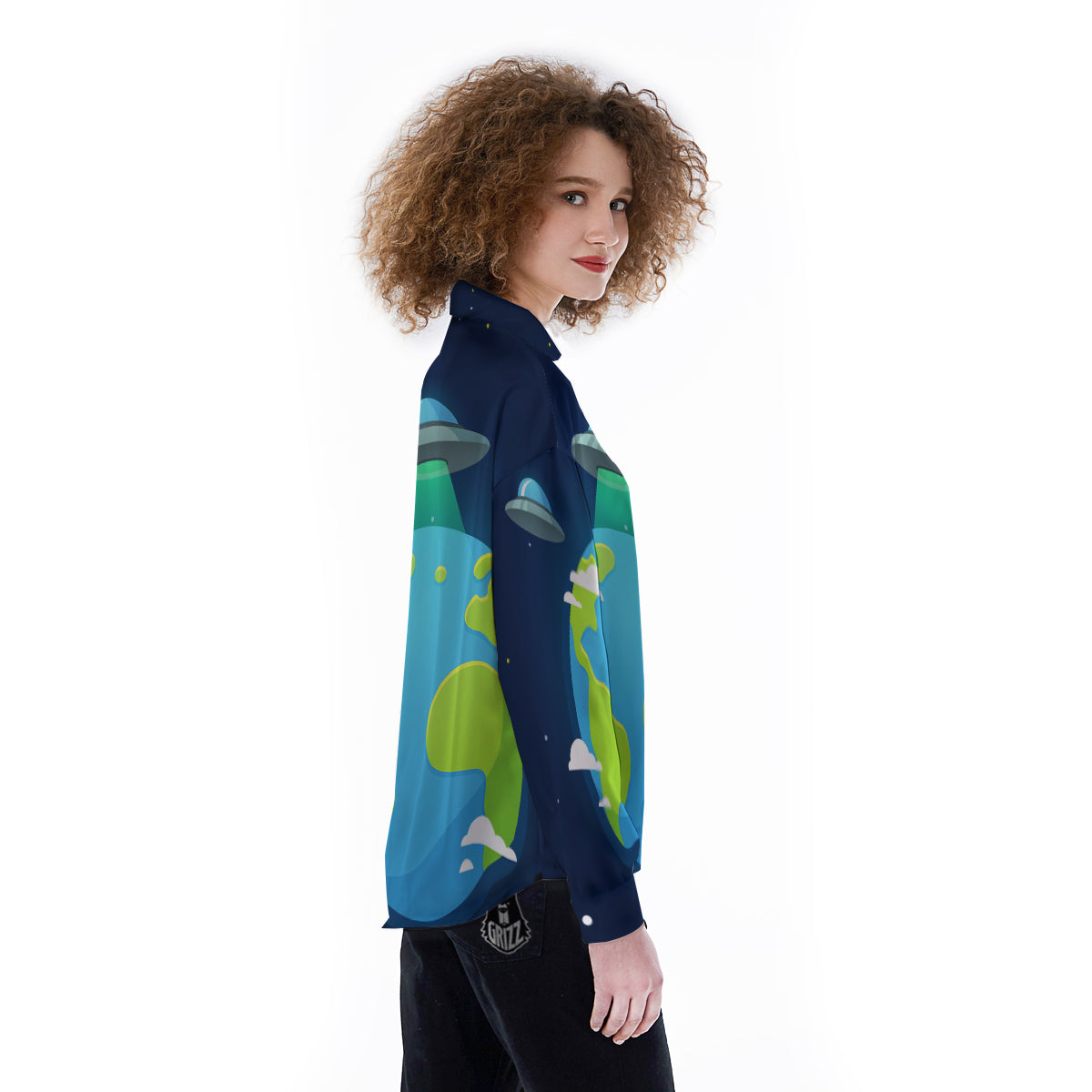 Alien Invasion And Earth Print Women's Long Sleeve Shirts-grizzshop