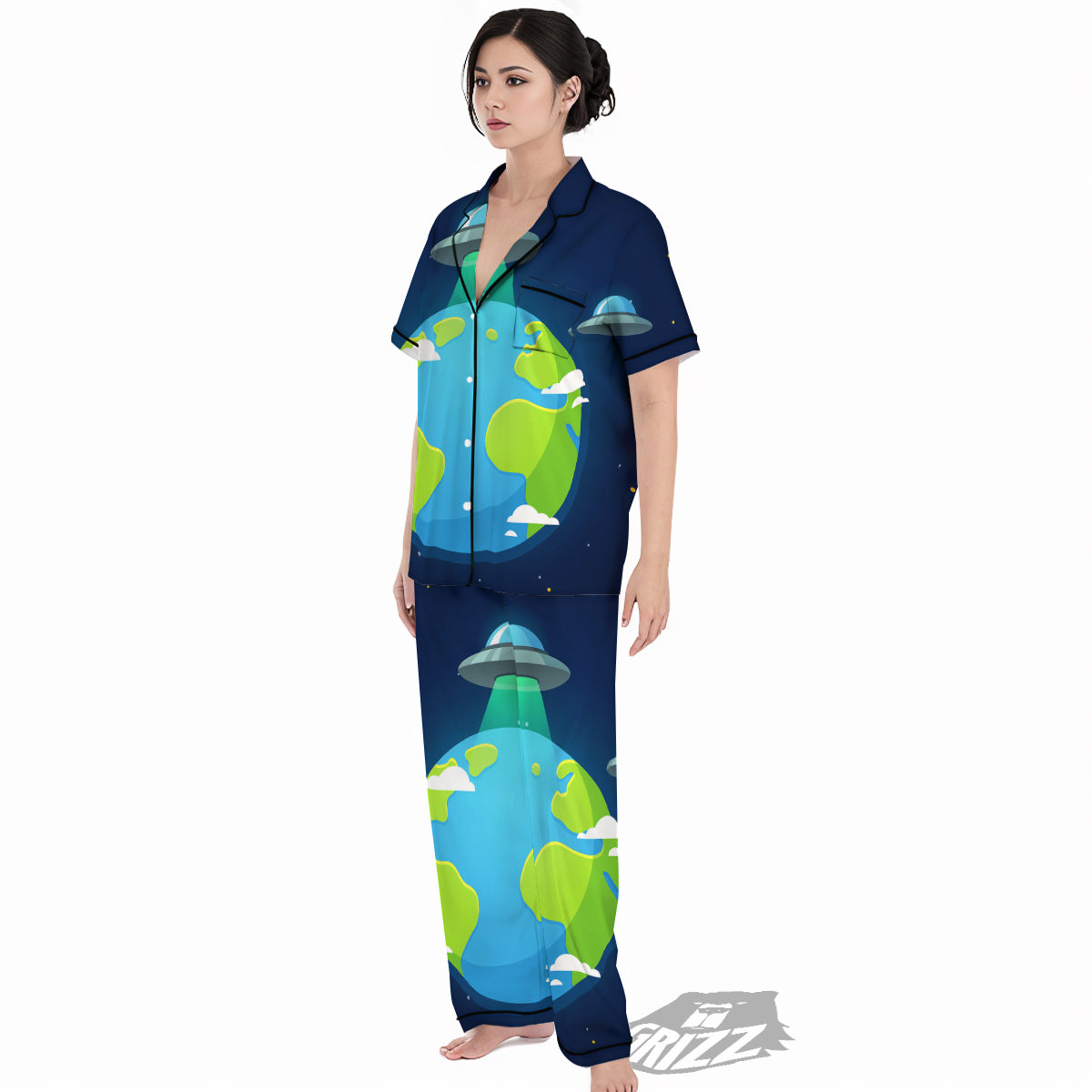 Alien Invasion And Earth Print Women's Pajamas Set-grizzshop