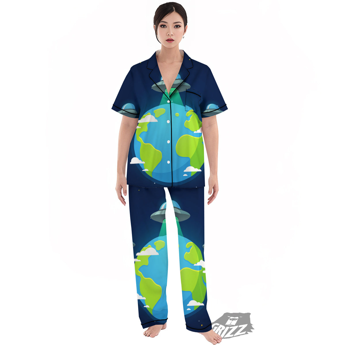 Alien Invasion And Earth Print Women's Pajamas Set-grizzshop