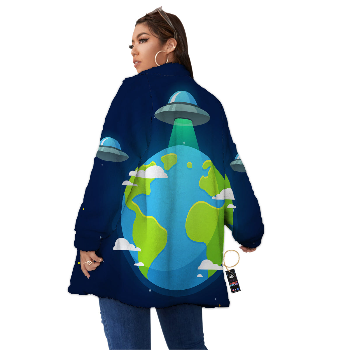 Alien Invasion And Earth Print Women's Sherpa Jacket-grizzshop