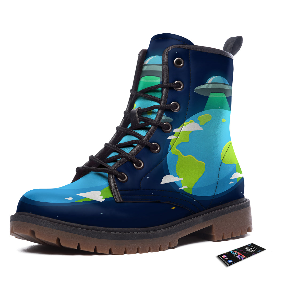 Alien Invasion And Earth Print Work Boots-grizzshop