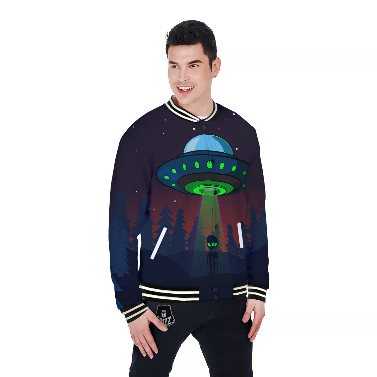 Alien Invasion On Earth Print Baseball Jacket-grizzshop