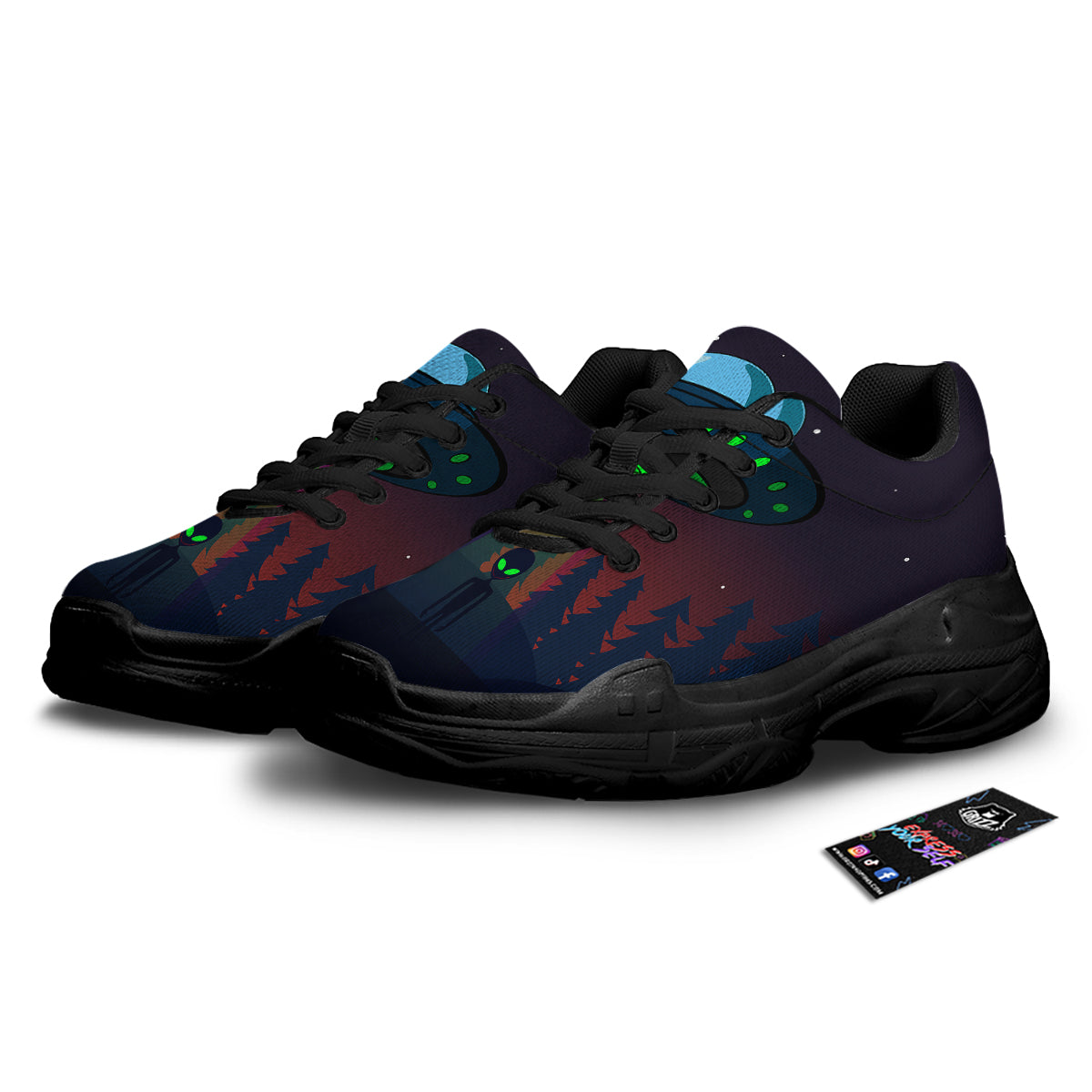 Alien Invasion On Earth Print Black Chunky Shoes-grizzshop