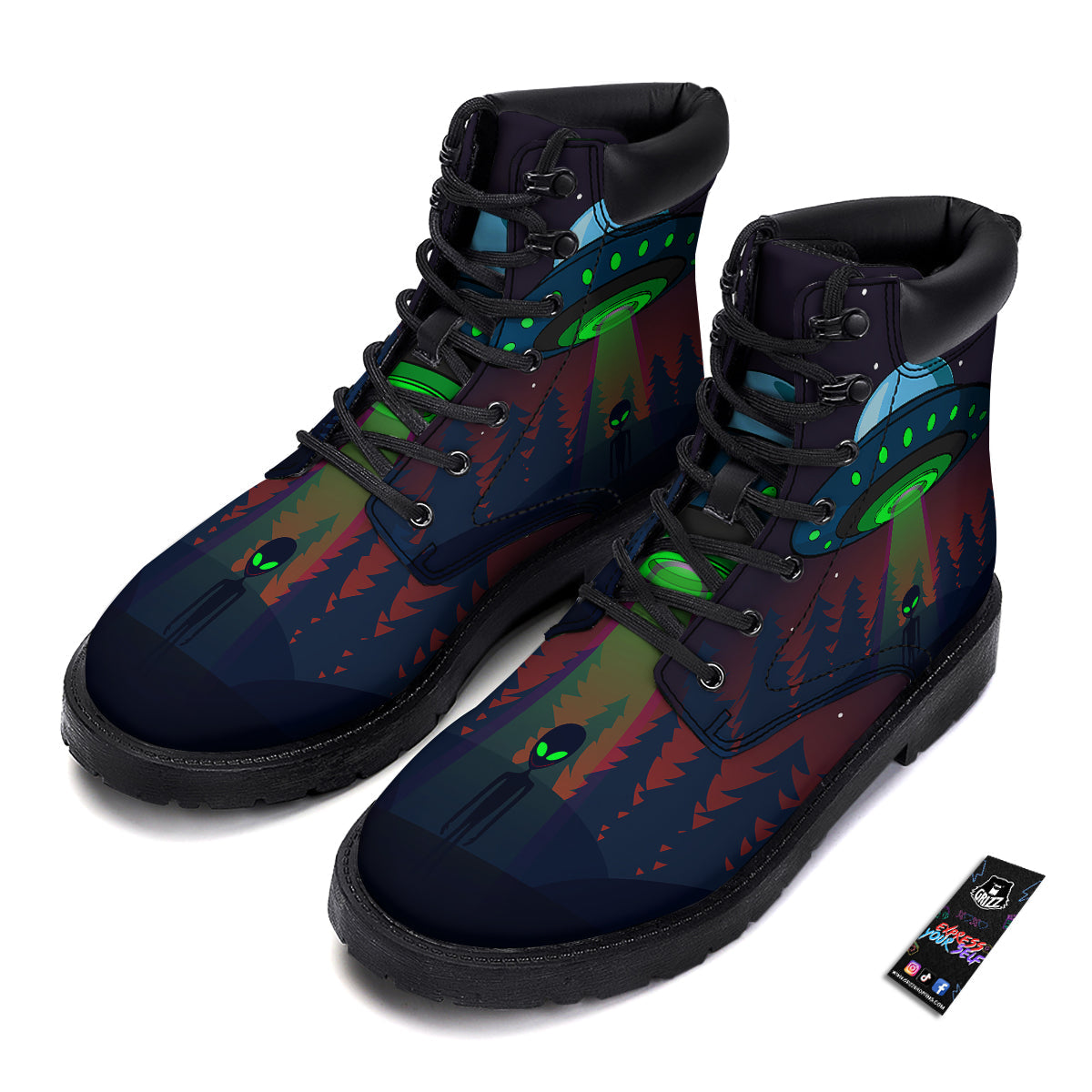 Alien Invasion On Earth Print Boots-grizzshop