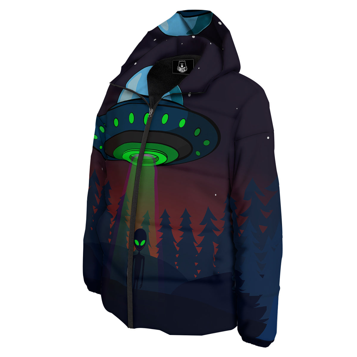 Alien Invasion On Earth Print Down Jacket-grizzshop