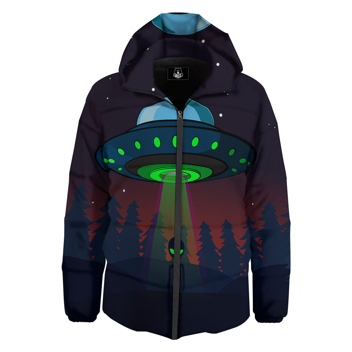 Alien Invasion On Earth Print Down Jacket-grizzshop