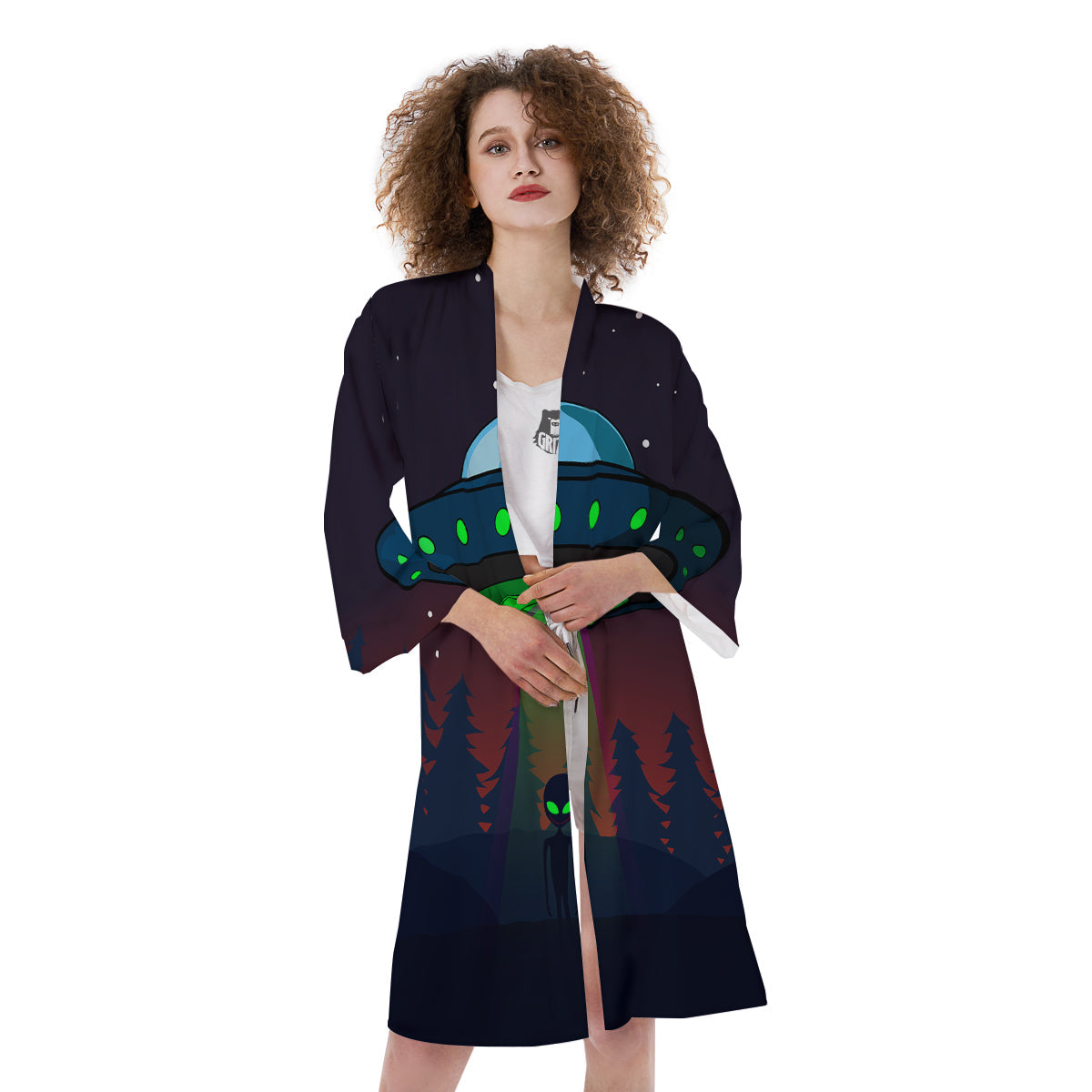 Alien Invasion On Earth Print Kimono-grizzshop