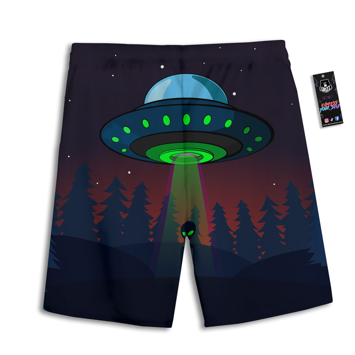 Alien Invasion On Earth Print Men's Athletic Shorts