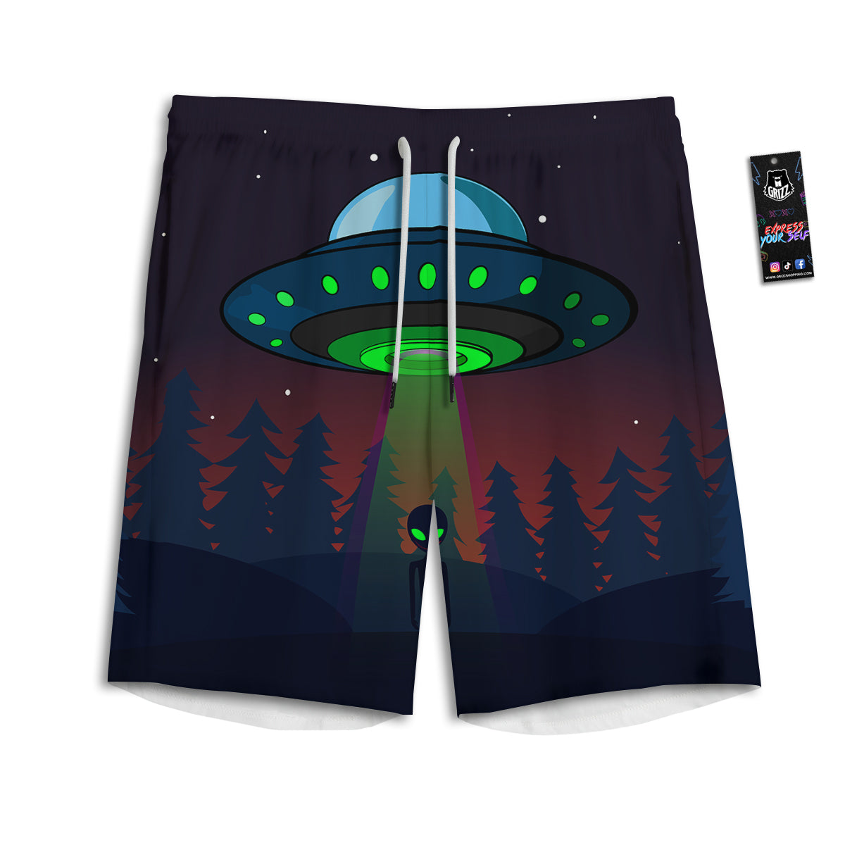 Alien Invasion On Earth Print Men's Athletic Shorts