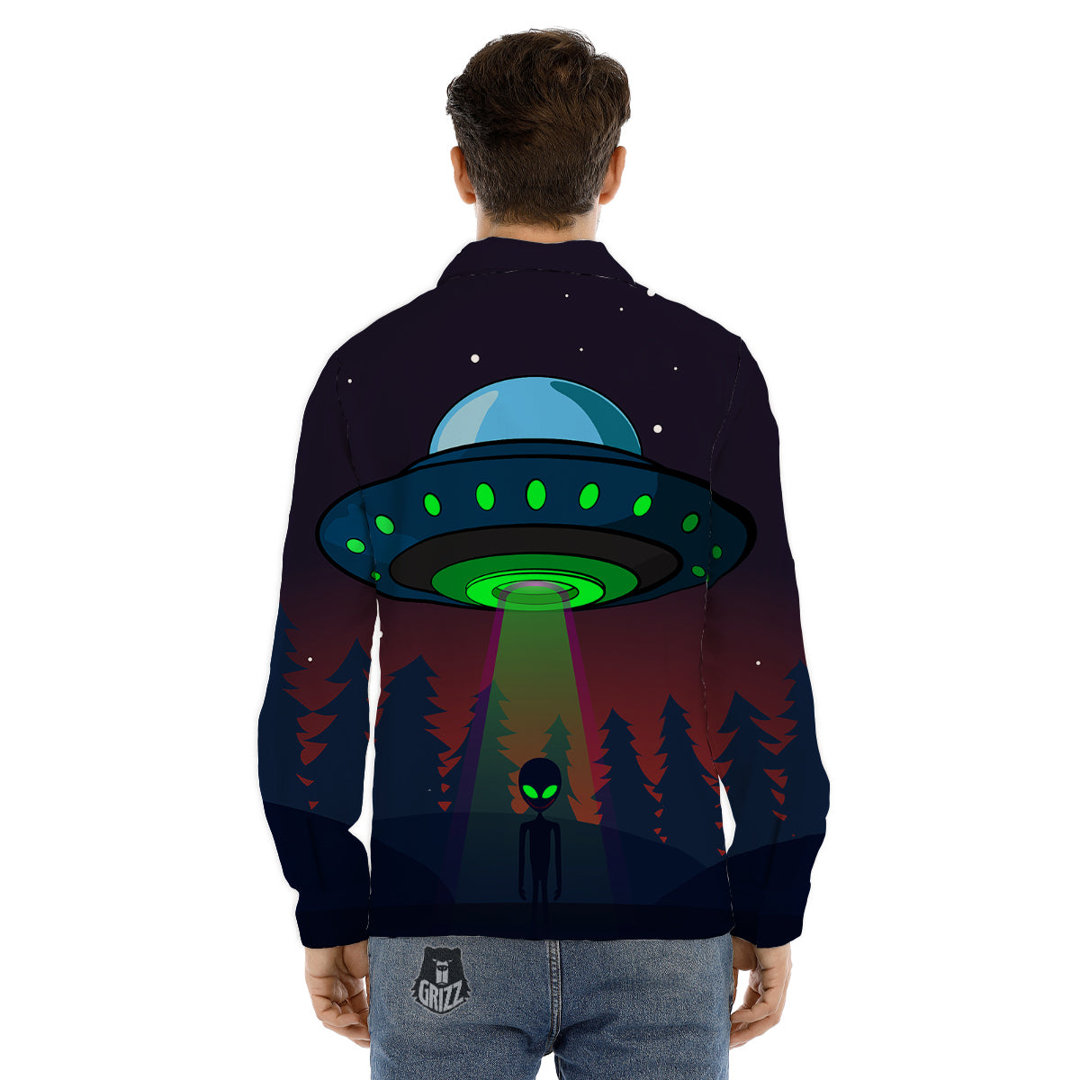 Alien Invasion On Earth Print Men's Dress Shirts-grizzshop