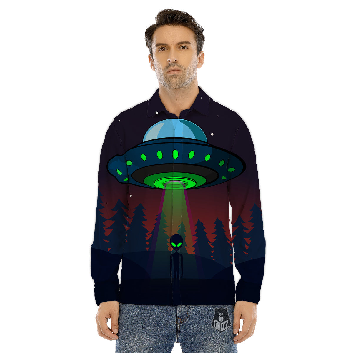 Alien Invasion On Earth Print Men's Dress Shirts-grizzshop