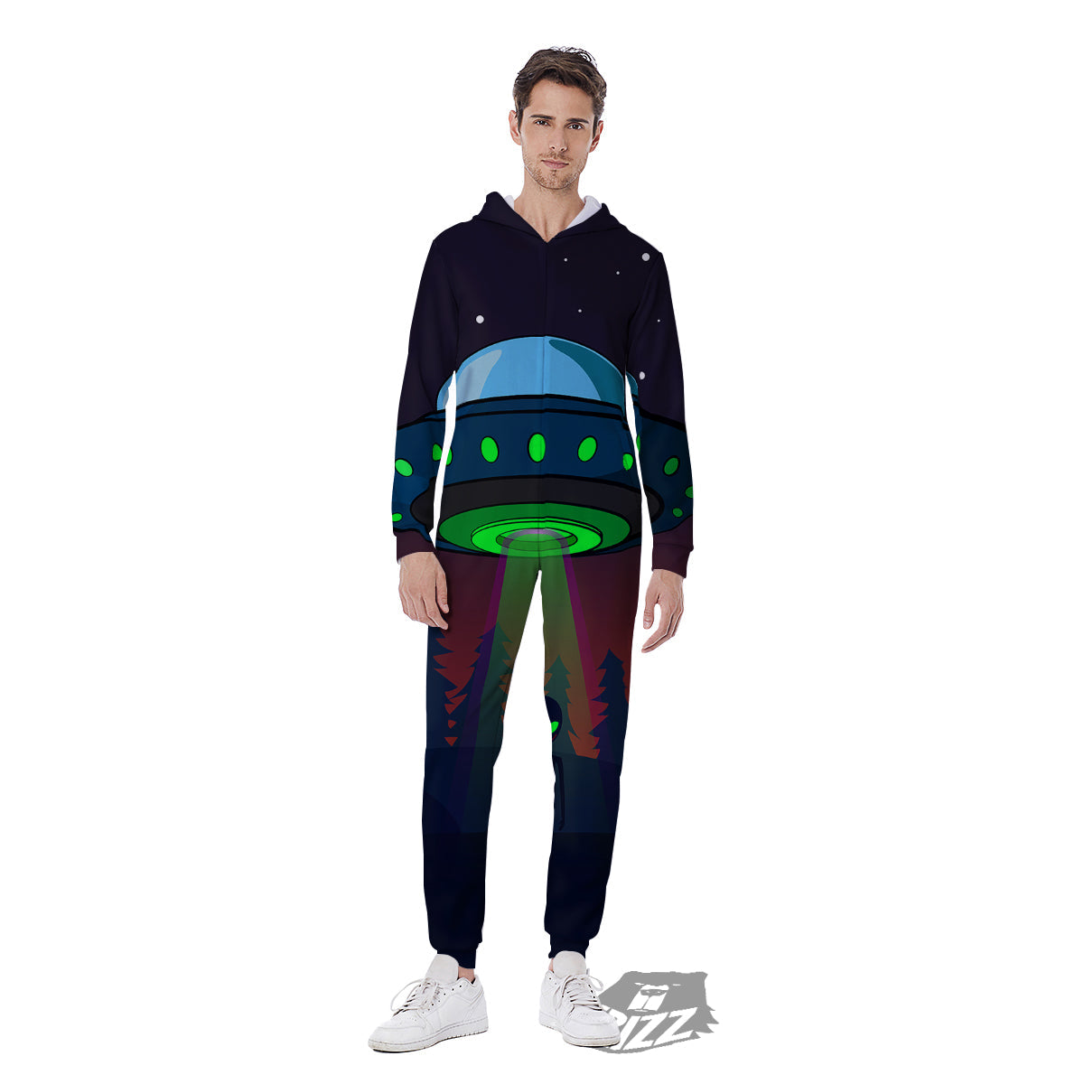 Alien Invasion On Earth Print Men's Jumpsuit-grizzshop