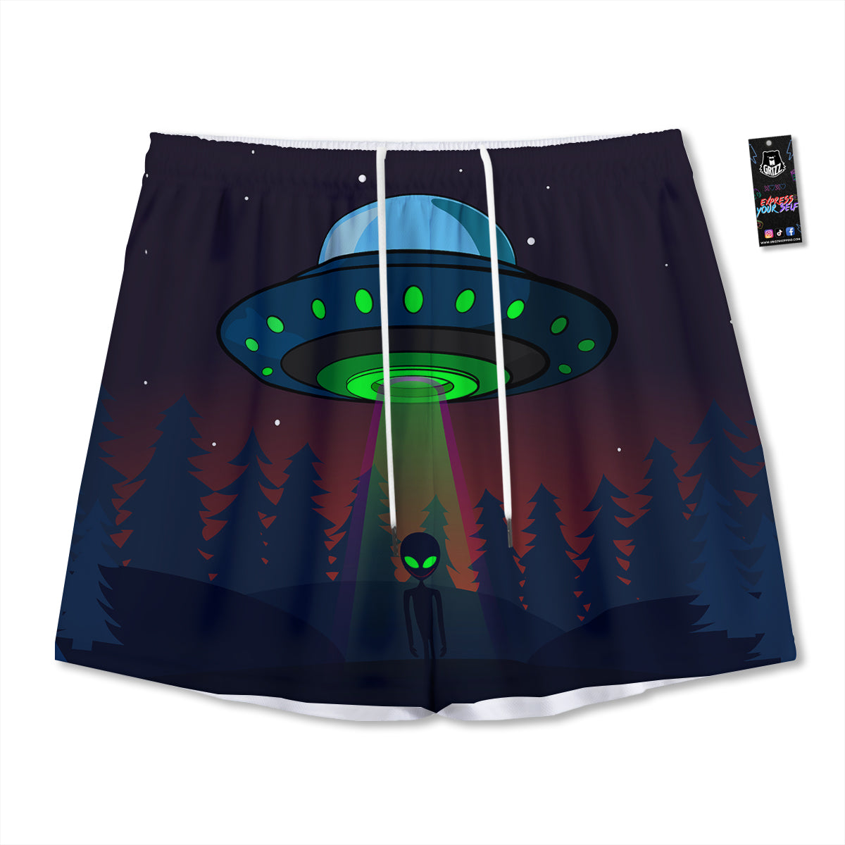 Blue Dark Kaleidoscope Print Mesh Shorts