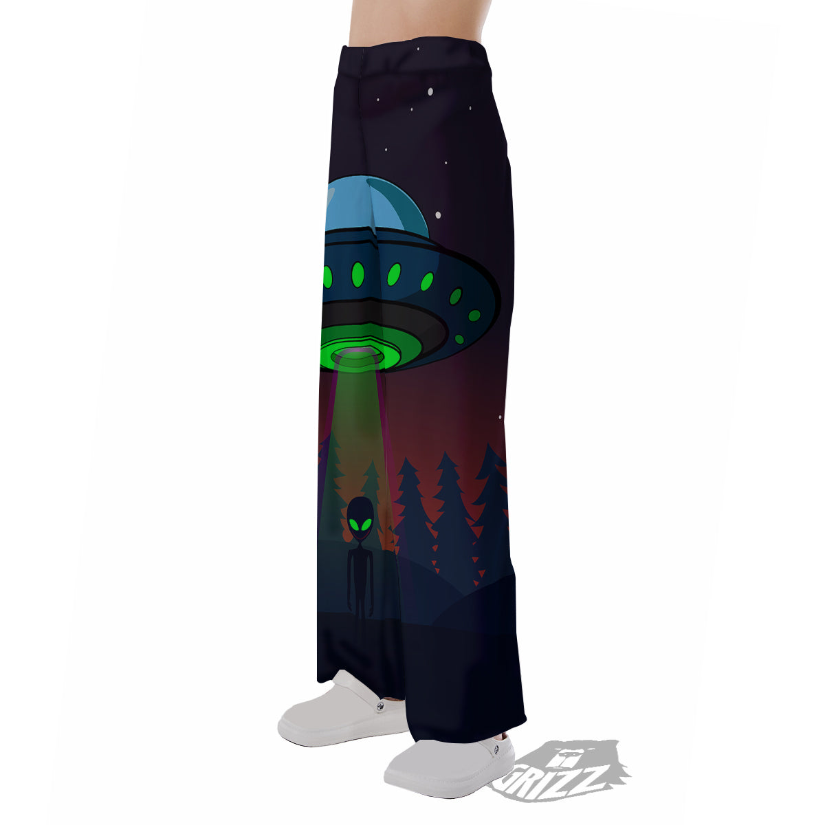 Alien Invasion On Earth Print Pajama Pants-grizzshop