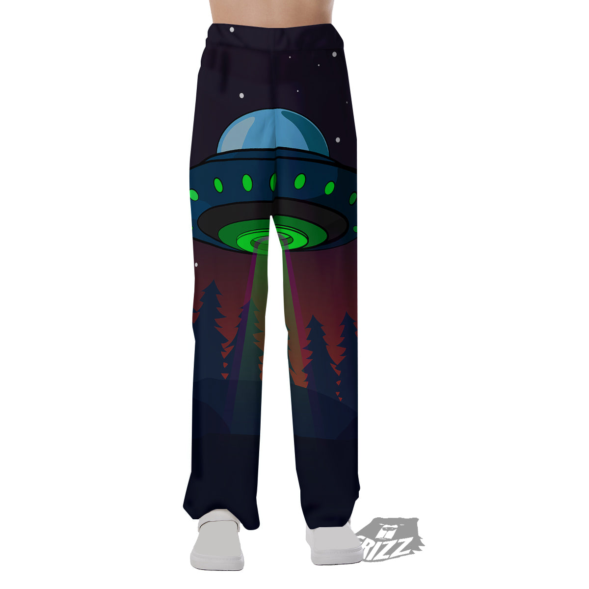Alien Invasion On Earth Print Pajama Pants-grizzshop