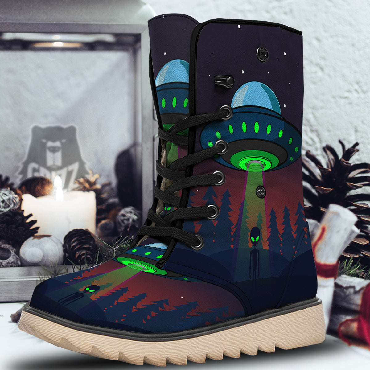 Alien Invasion On Earth Print Snow Boots-grizzshop