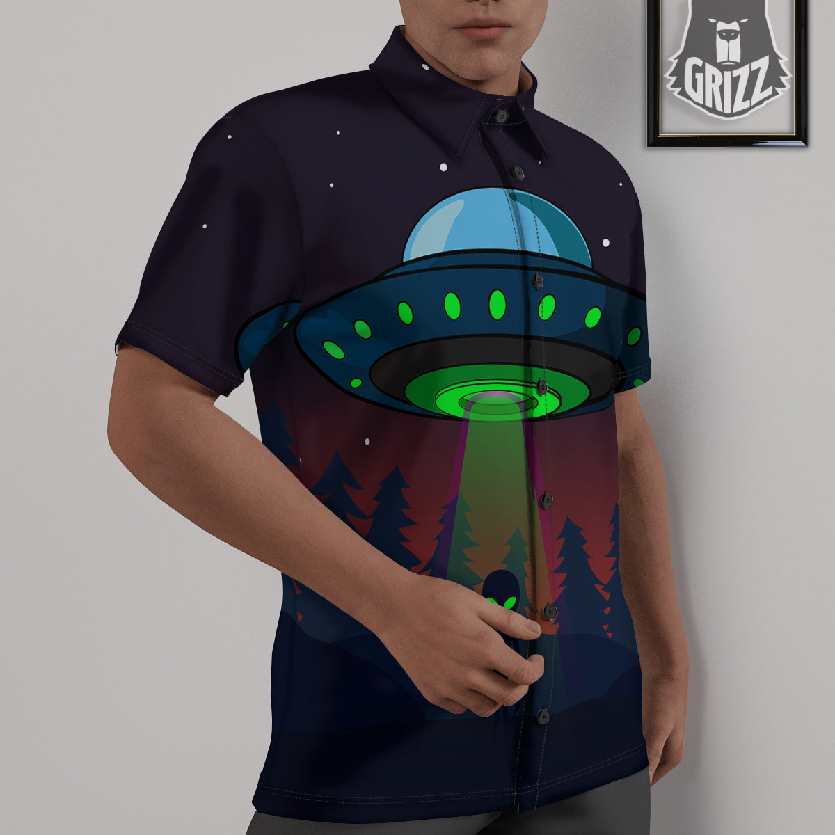 Alien Invasion On Earth Print Untucked Shirts-grizzshop