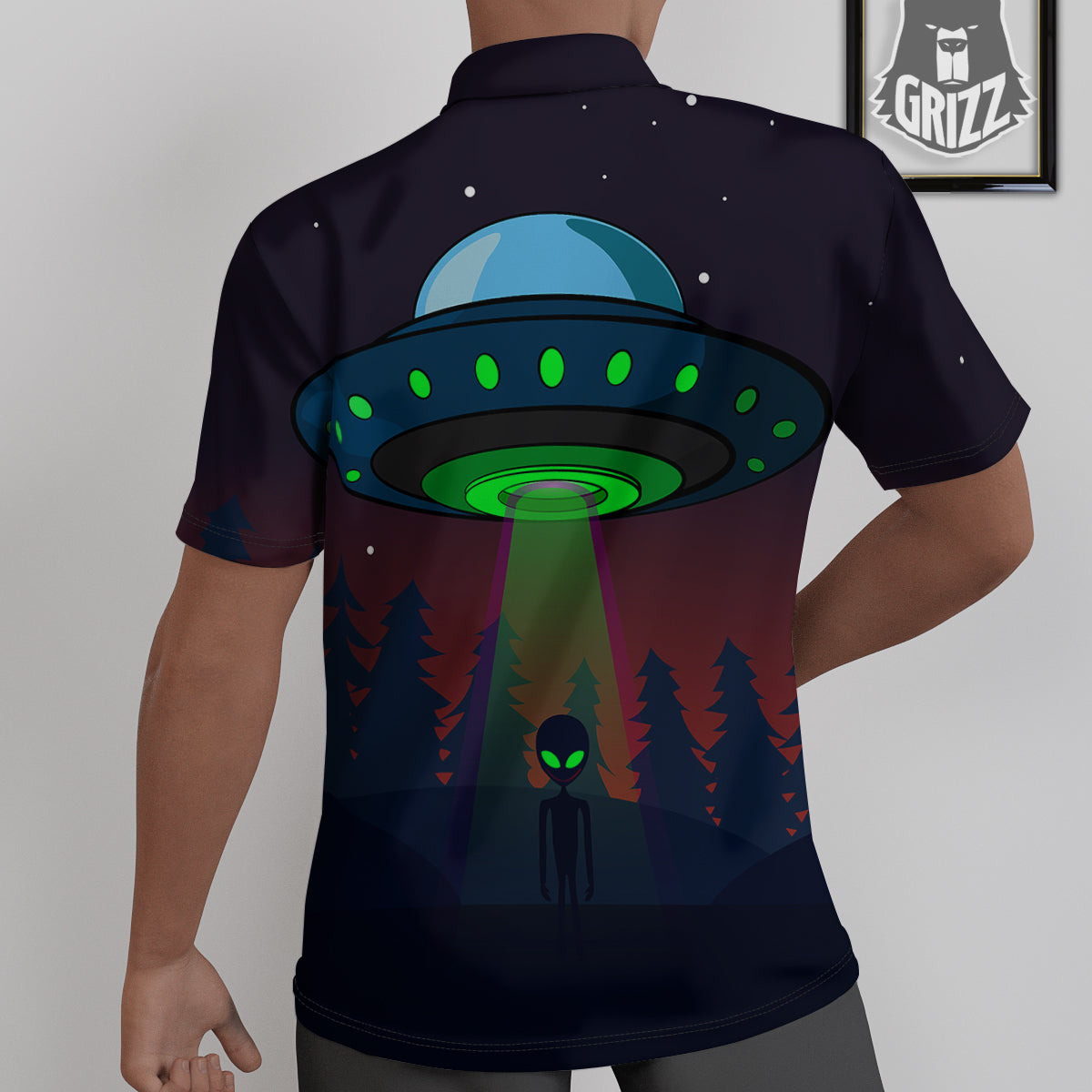 Alien Invasion On Earth Print Untucked Shirts-grizzshop