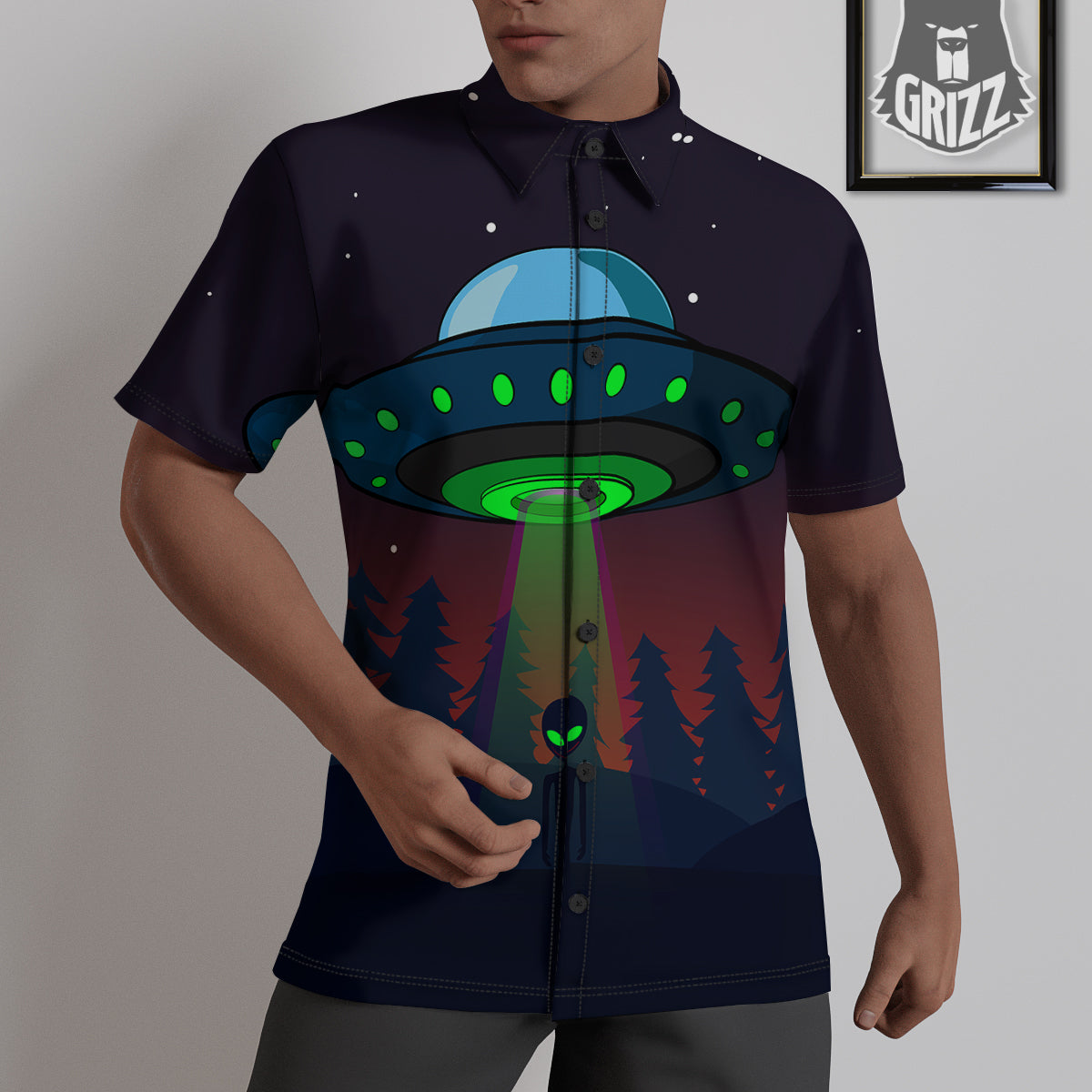 Alien Invasion On Earth Print Untucked Shirts-grizzshop