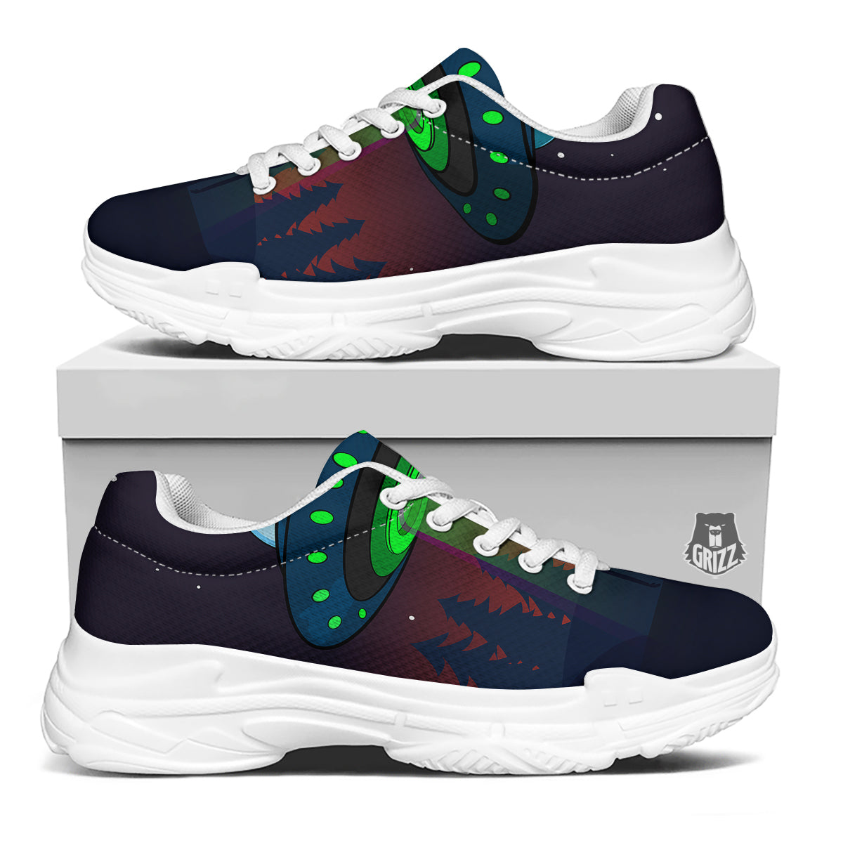 Alien Invasion On Earth Print White Chunky Shoes-grizzshop
