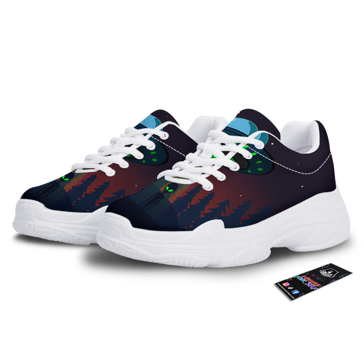 Alien Invasion On Earth Print White Chunky Shoes-grizzshop