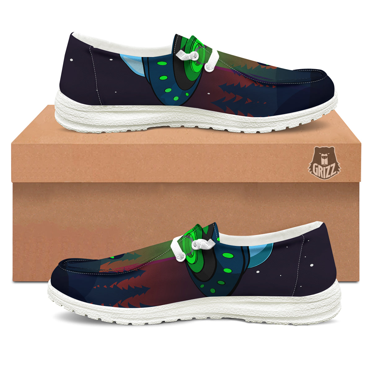 Alien Invasion On Earth Print White Loafers-grizzshop