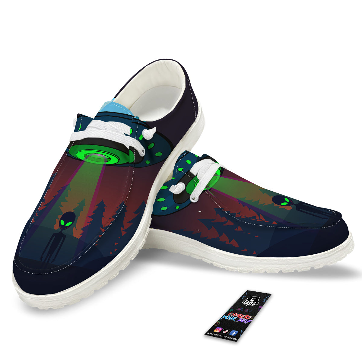 Alien Invasion On Earth Print White Loafers-grizzshop