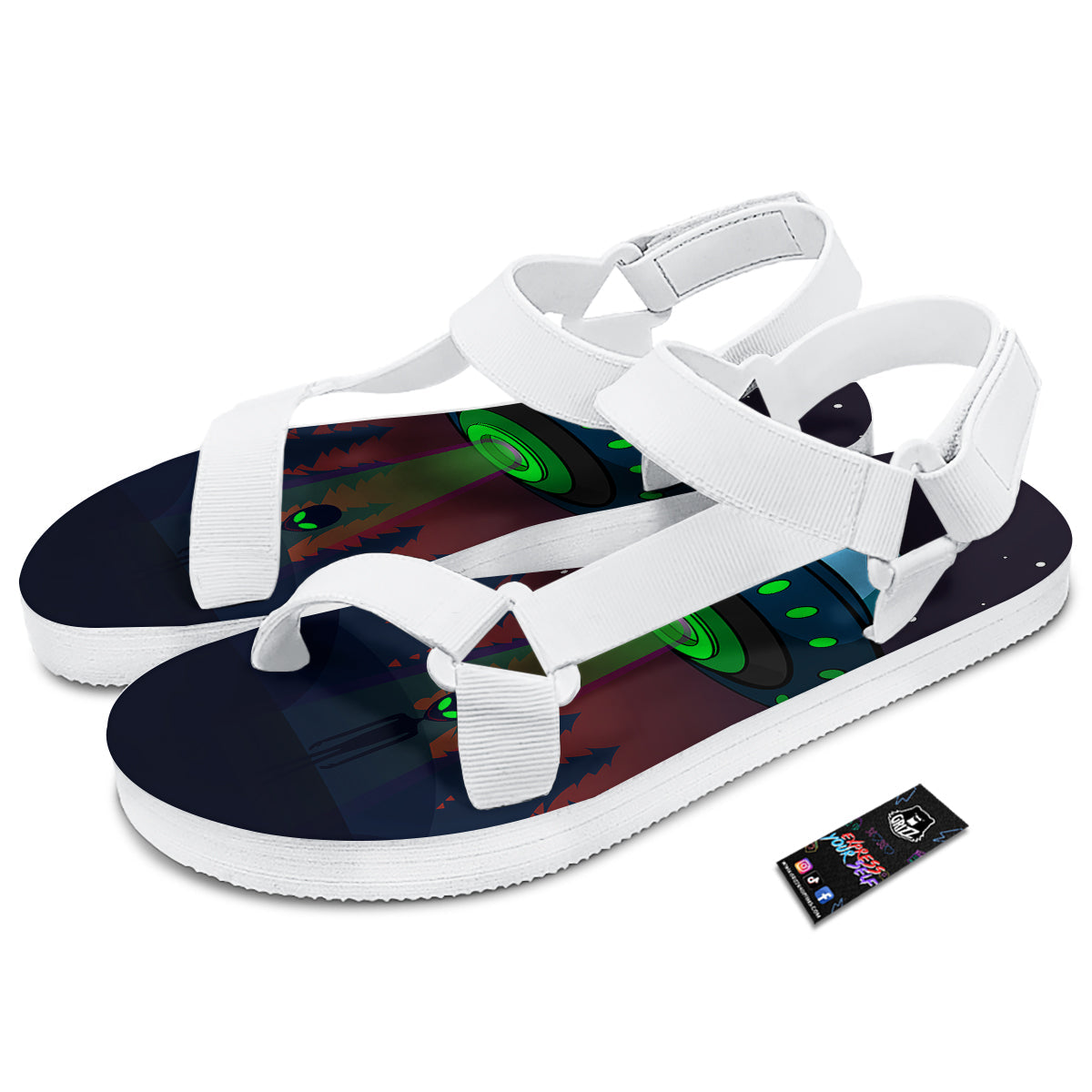 Alien Invasion On Earth Print White Open Toe Sandals-grizzshop
