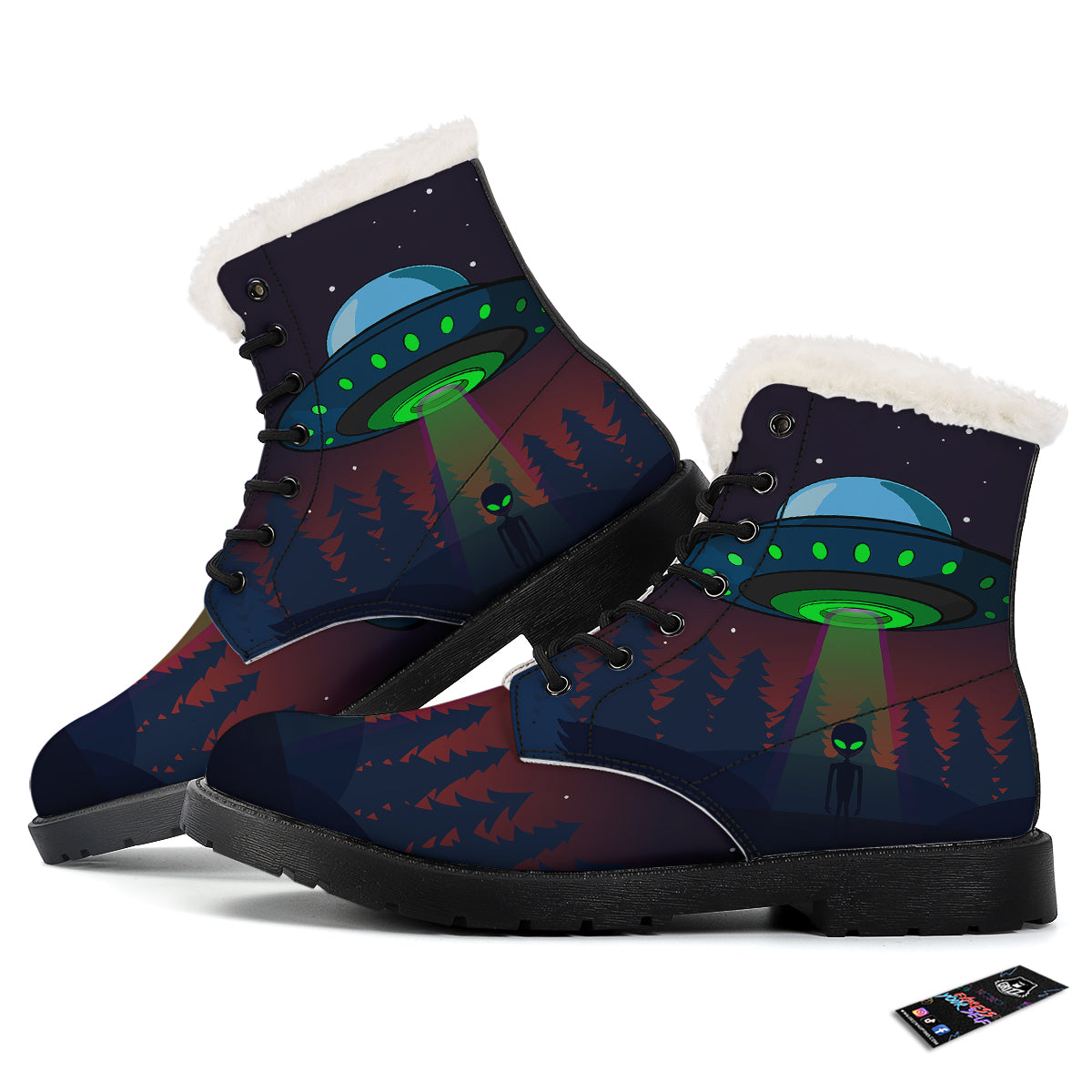Alien Invasion On Earth Print Winter Boots-grizzshop
