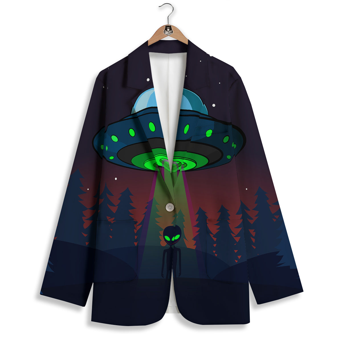 Alien Invasion On Earth Print Women's Blazer-grizzshop