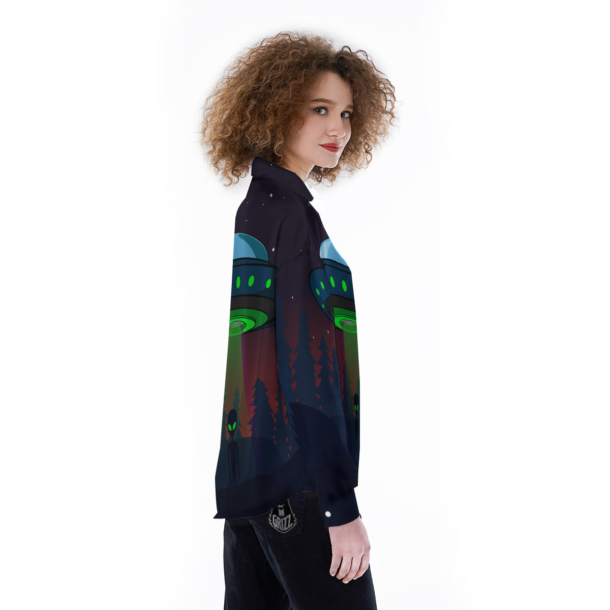 Alien Invasion On Earth Print Women's Long Sleeve Shirts-grizzshop