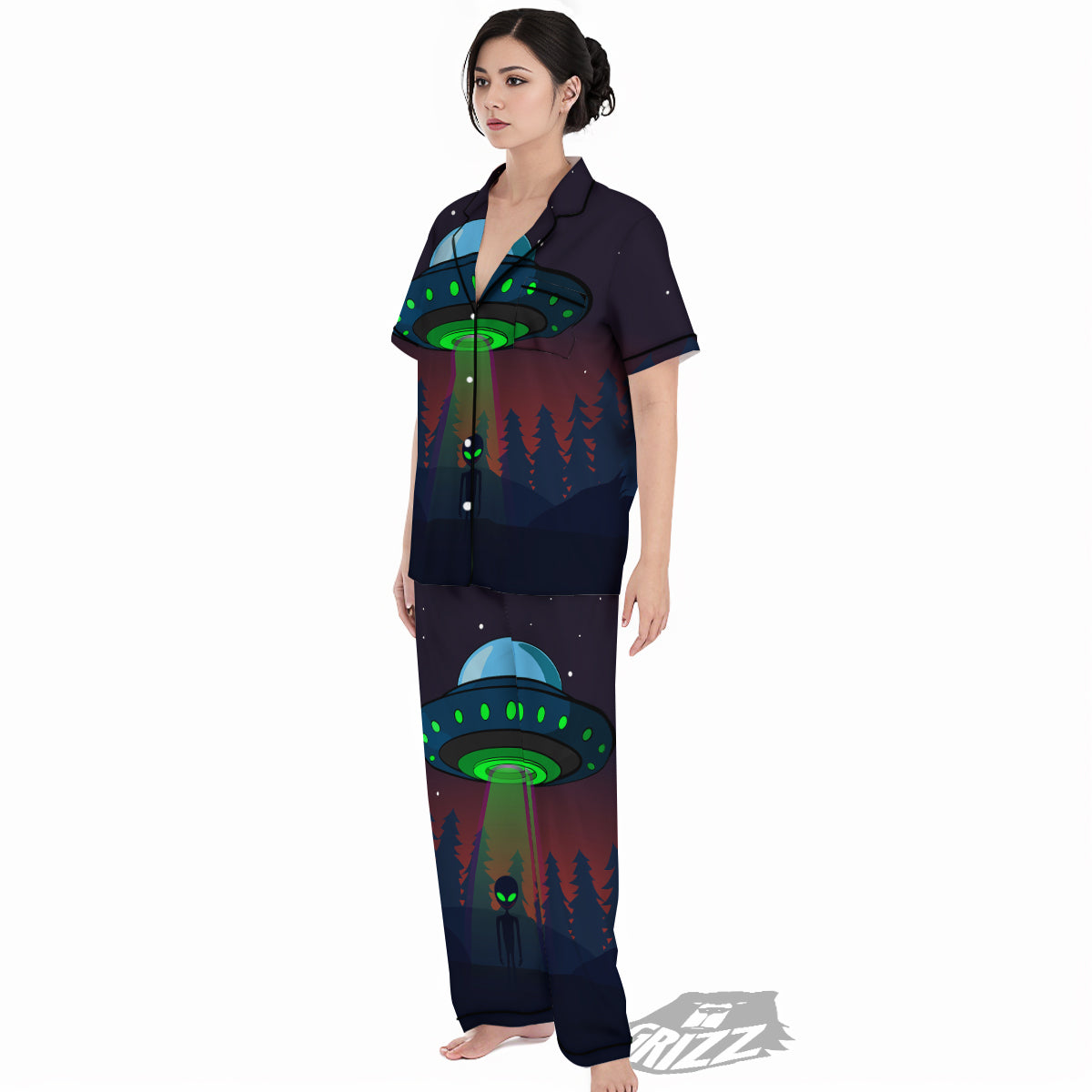 Alien Invasion On Earth Print Women's Pajamas Set-grizzshop