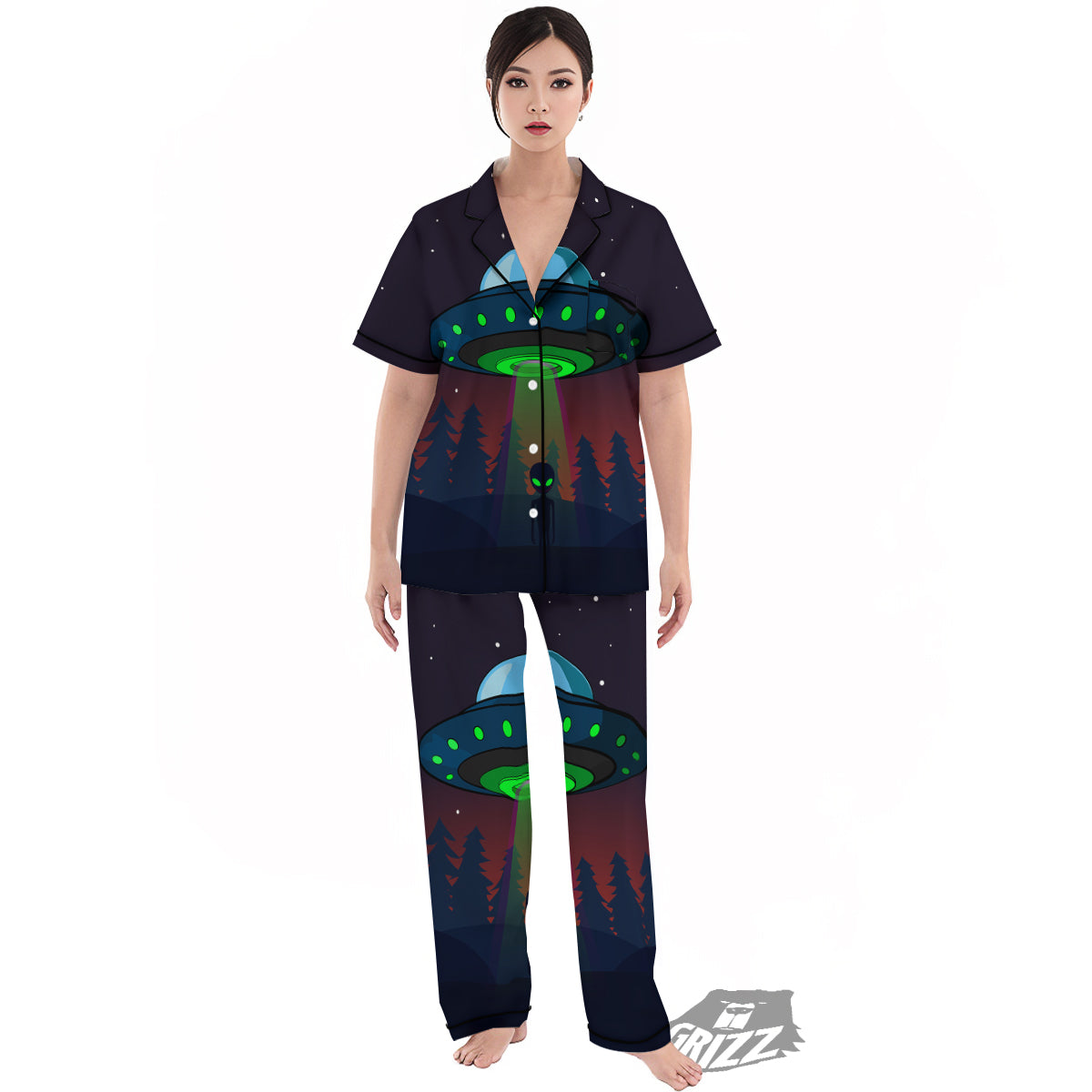Alien Invasion On Earth Print Women's Pajamas Set-grizzshop