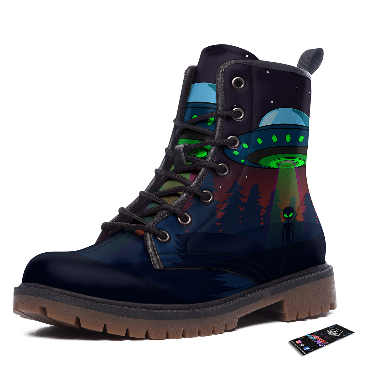 Alien Invasion On Earth Print Work Boots-grizzshop