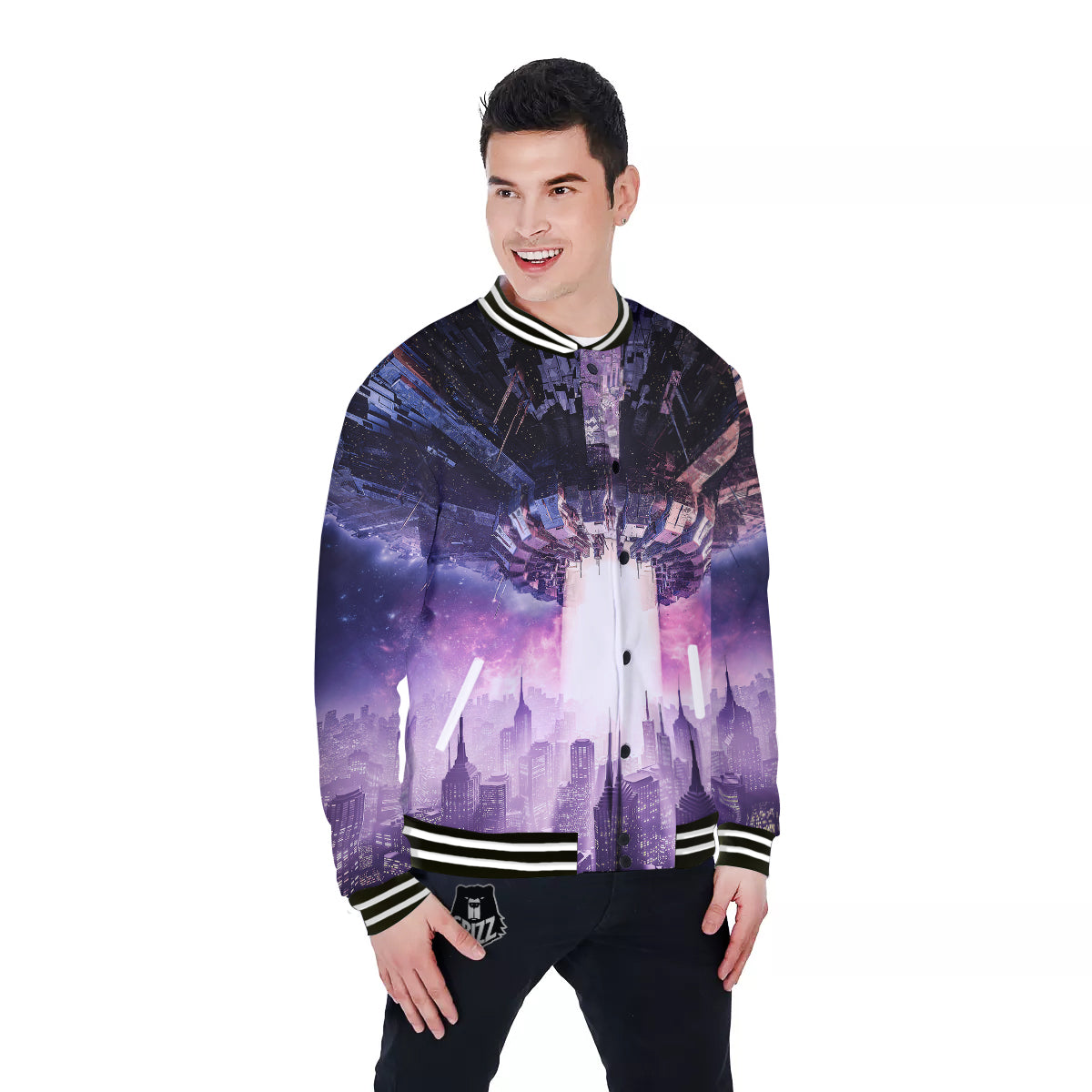Alien Invasion Print Baseball Jacket-grizzshop
