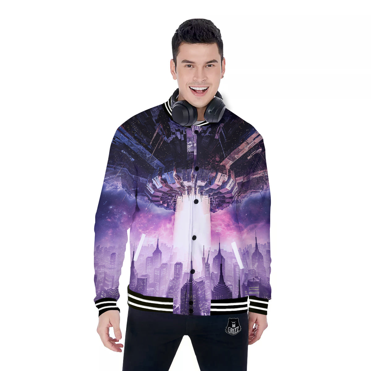 Alien Invasion Print Baseball Jacket-grizzshop